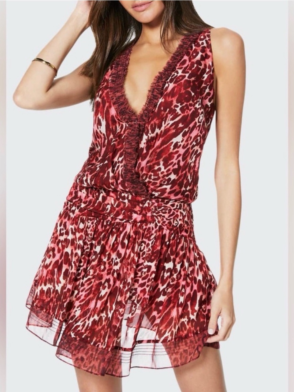 Ramy Brook Winsten Red Leopard-Print Silk Dress size 6